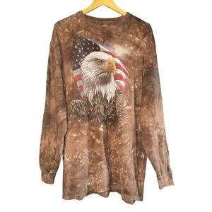 The Mountain Shirt Mens XXL Brown Long Sleeve Bald Eagle USA Flag Tie Dye